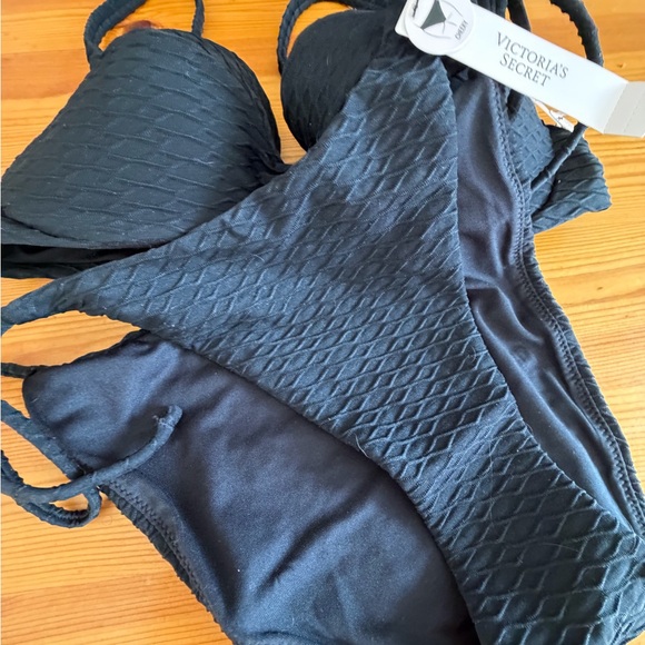 Victorias Secret Swimsuit 34C Icon Push Up Top Bikini Set Small Bottom Black NWT - Picture 2 of 4